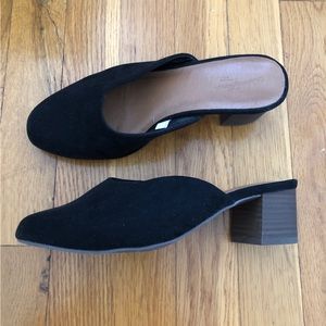 Black Faux Suede Heeled Mules